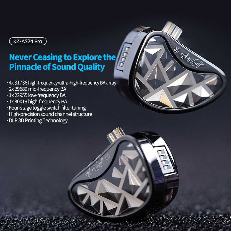 Planar Magnetic Iem Earphones - KZ AS24 PRO In-Ear-Kopfhörer mit elektronischer